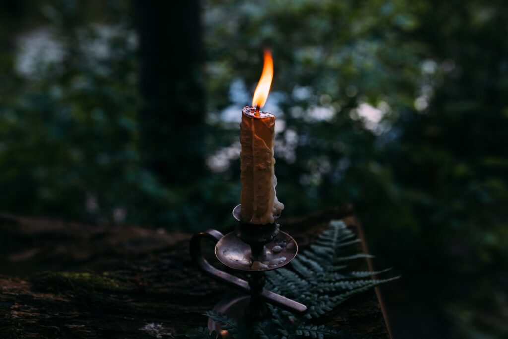 burning-candle-in-the-enchanted-forest